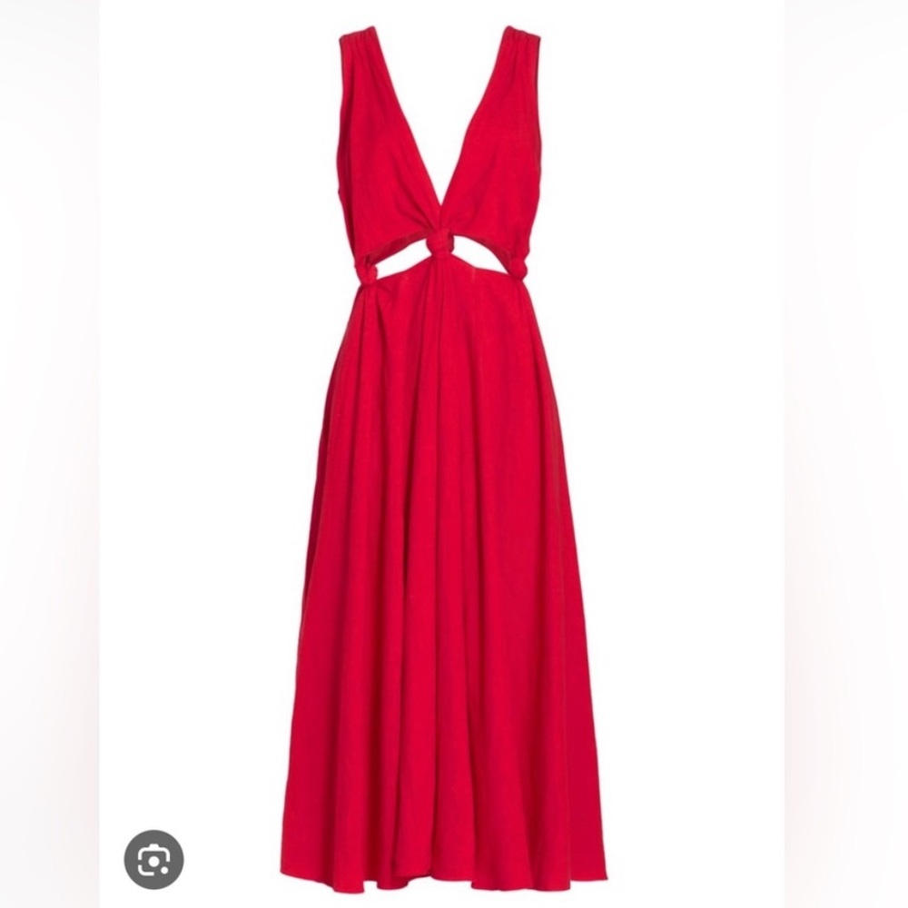 Farm Rio Red Linen Cutout Dress